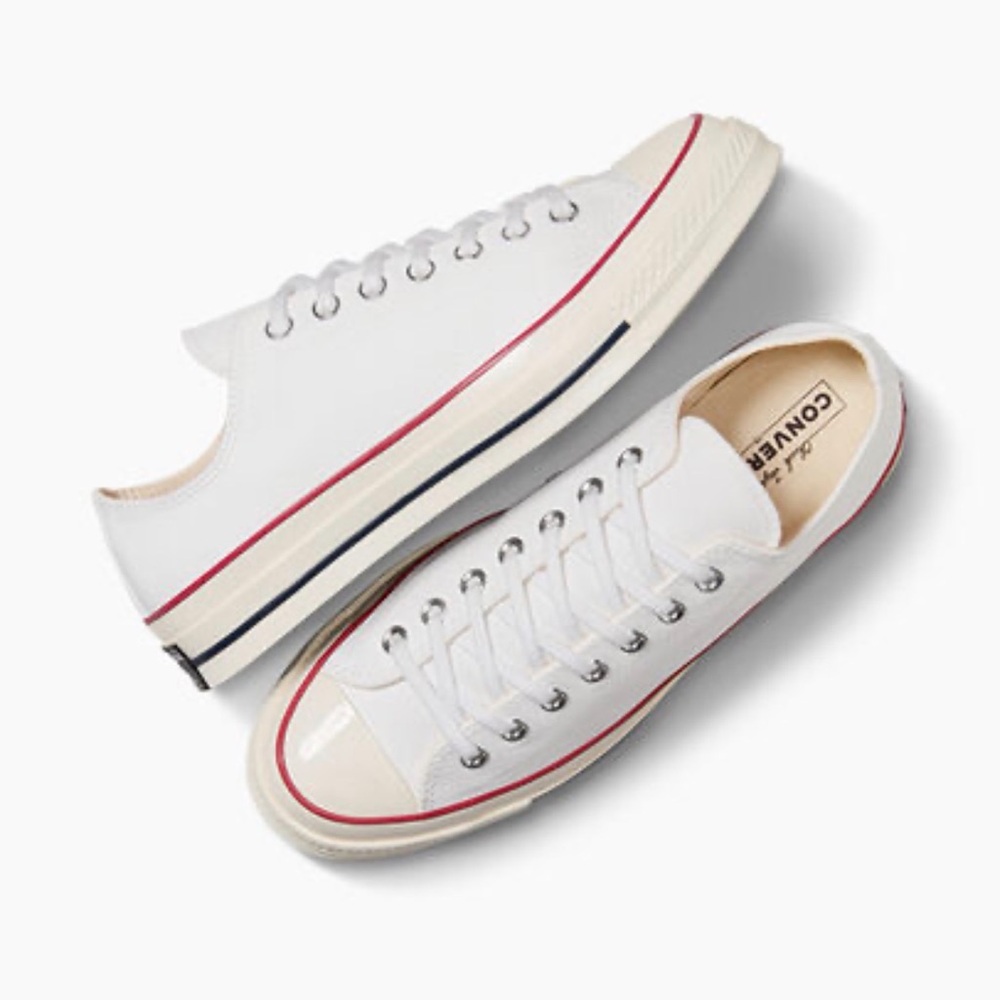 Converse Classic White Sneakers with Red and Black Accents